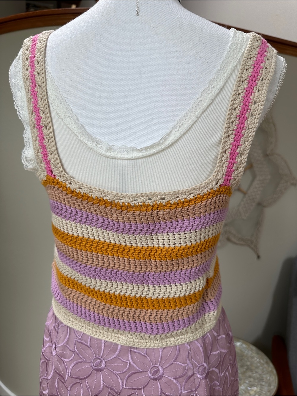 Cotton Emporium Multicolor chevron Crochet Knit tank Top - Picture 4 of 7